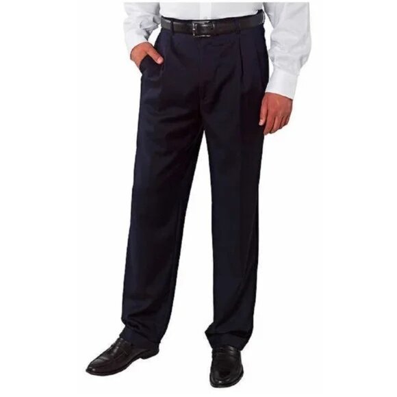 NWT Kirkland Mens Size 38 38x32 Navy Blue 100% Wool Pleat Front Dress Pants NEW - Picture 1 of 1